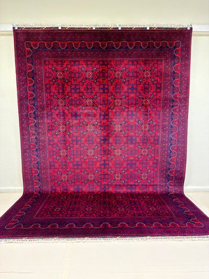 El Dokuma Afgan Halı Bordo Renk Kök Boya 246 x 343 cm