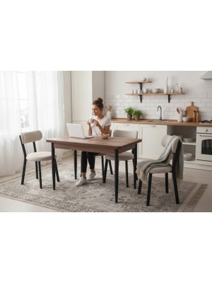 Efe Mobilya T-6018 Kemençe Mdf 70X120 Teddy  Sandalye Krem 4 Kişilik Mutfak Masası Takımı