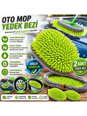 Nobera Oto Mop Yedek Bez 2 Adet Mikrofiber Çizmez Araç Yıkama Temizlik Bezi Oto Mop Uyumlu Yedek Başlık(Sadece Bez – Sap Dahil Değildir)