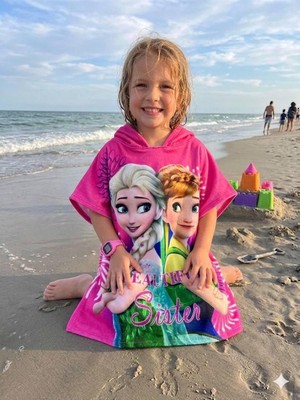 Cg Kids Frozen Friends Panço Pembe Kapüşonlu Plaj ve Havuz Havlusu