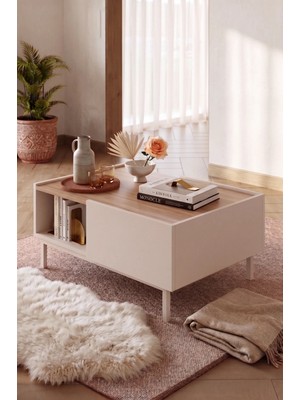 Yurudesign Sedra Orta Sehpa Ahşap Ayaklı Çekmeceli Raflı Kumsal-Sepet Sd4-Cs