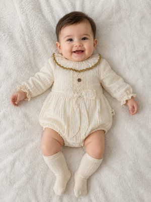 Mini Cayzen Baby Kız Bebek Müslin  Romper (Çoraplı)