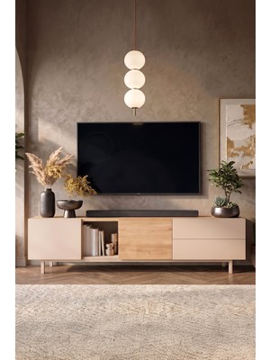 Yurudesign Sedra Tv Ünitesi Sehpası 2 Kapaklı 2 Geniş Çekmeceli Ahşap Ayak 180CM Kumsal-Sepet Sd1-Cs