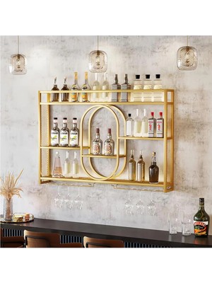Merzana Modern Metal Şaraplık Rafı – Kadehlikli Duvar Bar Ünitesi ve Içecek Düzenleyici