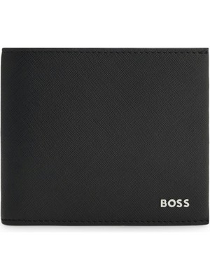 Boss Erkek Metalik Logo Detaylı Nakit Para Bölmeli Deri Siyah Cüzdan 50568378-001