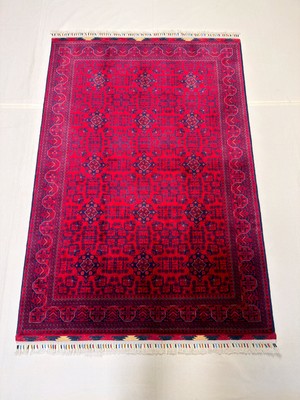 El Dokuma Afgan Halı Bilcik Bordo Renk Kök Boya 124 x 177 cm