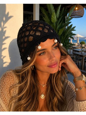 Aydın Şapkacınız Kadın Yazlık Inci Detaylı Örme Saç Filesi Bandana Şapka – El Yapımı Görünümlü Bohem Şıklık