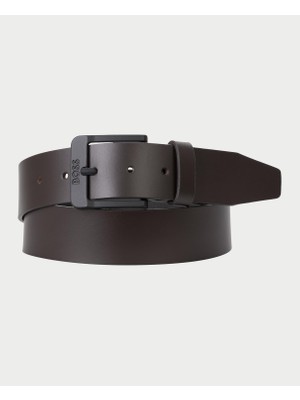 Boss Erkek Logo Işlemeli Metal Tokalı %100 Deri Kahverengi Kemer 50522574-202