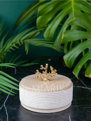 Miarik Design Dekoratif Mermer Taş Kutu Gold Mercan Pirinç Kulp Detayli Büyük Boy