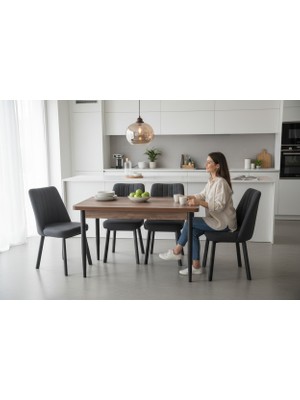 Efe Mobilya T-6019 Kemençe Mdf 70X120 Karegold  Sandalye Antrasit 4 Kişilik Mutfak Masası Takımı