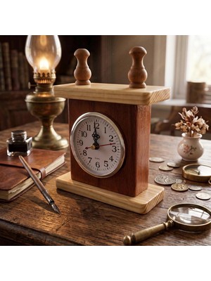 Morgen Craft Essent Melbie Ahşap Masa Saati - %100 El Yapımı - Gürgen ve Göknar Ağacı - 13.5X18X5.5