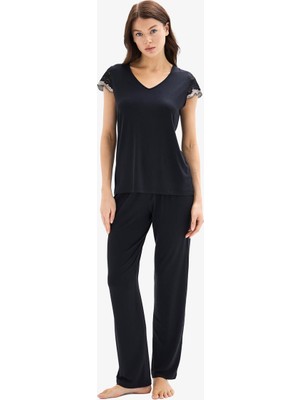 Blackspade Kadın Kısa Kollu V Yaka Siyah Pijama Takımı C3T0N025
