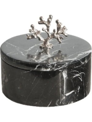 Miarik Design Dekoratif Mercan Detayli Silver Pirinç Kulplu Siyah Kutu Büyük Boy