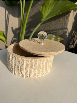 Miarik Design Dekoratif Mermer Taş Kutu Gümüş Kristal Pirinç Kulp Detayli Büyük Boy