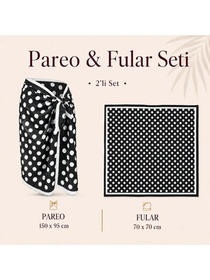 Tarzını Seç Premium Siyah Beyaz Puantiye Desenli 2’li Kısa Pareo ve Bandana Seti 150X95 cm / 70X70 cm