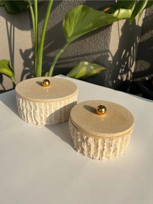 Miarik Design Dekoratif Mermer Taş Kutu Gold Top Pirinç Kulp Detayli 2 Li Kutu