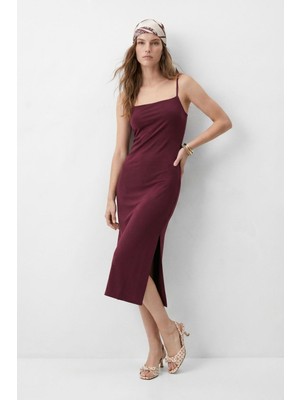 Rays Bordo Askılı Midi Boy Elbise 3661
