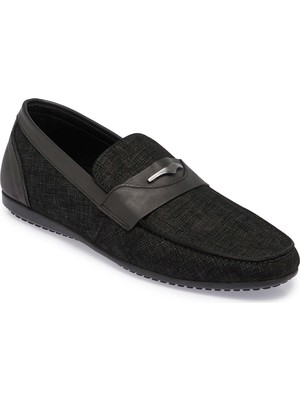 Tergan Siyah Hakiki Süet Deri Erkek Loafer - E26I1AY57616-I9N