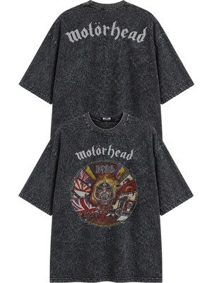 Fuddy Moda Motörhead Ense Baskılı Yıkamalı T-shirt, Unisex Rock Metal Müzik Temalı Tişört