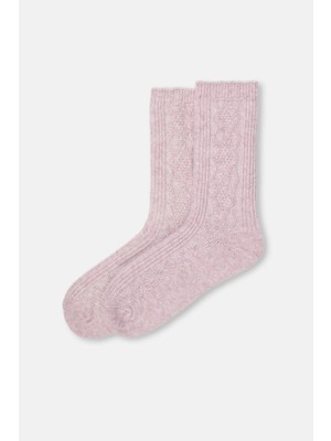 Dagi Lila Kadın Örgü Desenli Cosy Çorap