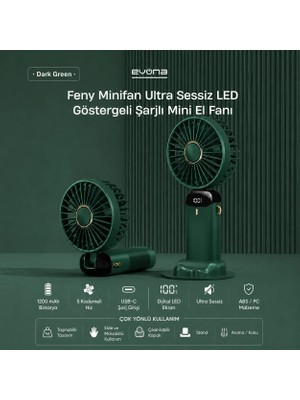 Evona Feny Taşınabilir El Fanı, 5 Kademeli Soğutma, Dijital Göstergeli Mini Fan