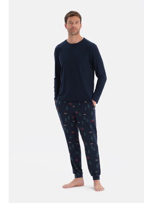 Dagi Lacivert Dikiş Detaylı Uzun Kollu Termal Tişört Pantolon Pijama Takımı