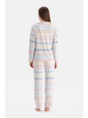 Dagi Multicolor Baskılı Kadife Gömlek Pantolon Pijama Takımı