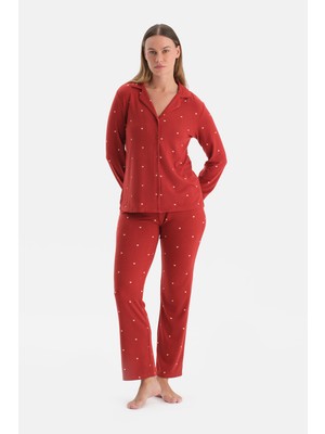 Dagi Kırmızı Puantiyeli Termal Gömlek Pantolon Pijama Takımı