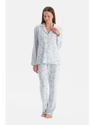 Dagi Açık Mavi Baskılı Termal Gömlek Pantolon Pijama Takımı
