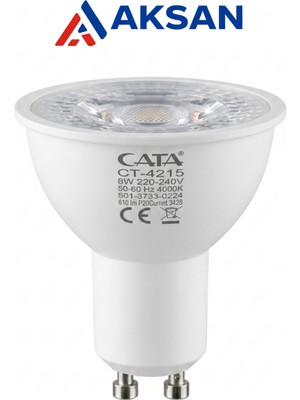 Cata CT-4215 8W GU10 Duy 4000K Günışığı Spot LED Ampul 610 Lümen Asma Tavan Uyumlu