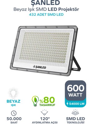 ŞANLED 600W 54.000 Lümen 6500K Beyaz Işık Smd LED Projektör-1 Adet