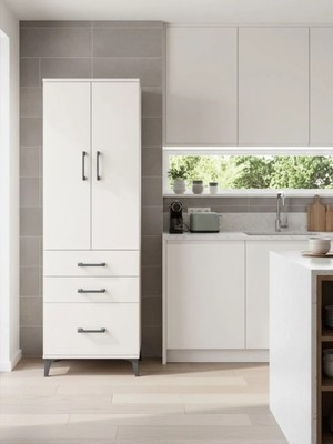 Dienni Arges Çok Amaçlı Dolap Mutfak Dolabı 4 Raflı 3 Çekmeceli 2 Kapaklı 60X30X182 Aytaşı-Aytaşı