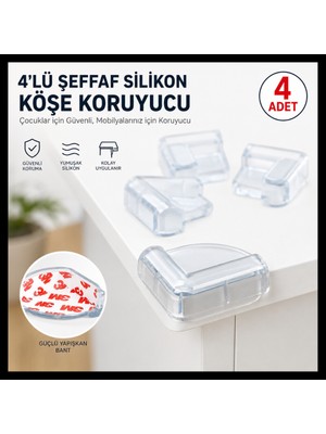 Tg Tek-İş Global 4'lü Şeffaf Silikon Köşe Koruyucu – Çocuk Güvenlik Masa ve Mobilya Köşe Koruma Seti