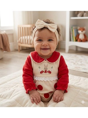 Mini Cayzen Baby Kız Bebek Nakışlı Romper ve Bandana Setti