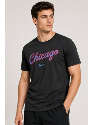 Nike Chicago Bulls Essential  Mens Tee Grafik Baskılı Erkek Bisiklet Yaka Tişört Siyah
