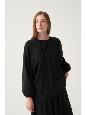Prem  Siyah Reglan Pelerin Detaylı Bluz