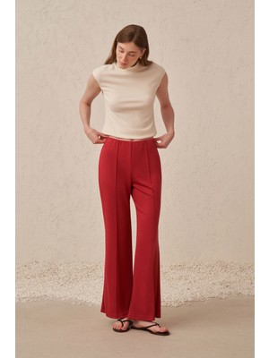 Allday  Bordo Ütü Izi Detaylı Geniş Paça Pantolon