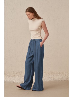 Allday  Açık Mavi Beli Lastikli Denim Pantolon