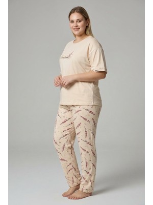 Lukitus Büyük Beden Kısa Kollu Milan Kumaş Kadın Pijama Takımı