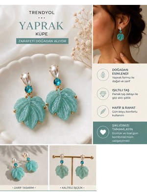 Up Atelier Plaj Modası Turkuaz Renk Sedefli Yaprak Küpe 6cm
