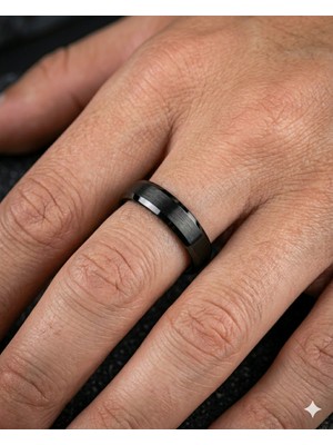 Celikchi Erkek Düz Siyah Renk 6 mm Tungsten Yüzük