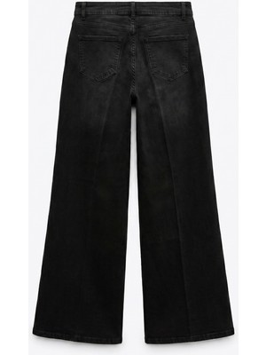Allday  Siyah Ütü Izli Geniş Paça Pantolon