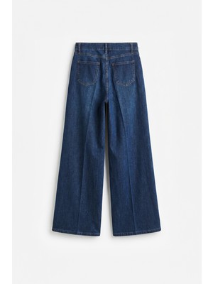 Allday  Koyu Mavi Yüksek Bel Ekstra Geniş Paça Denim Pantolon