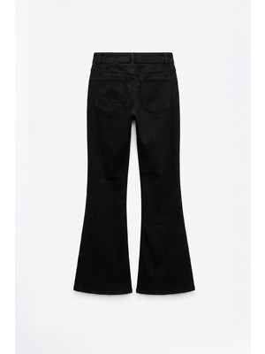 Allday  Siyah Orta Bel Flare Paça Kot Pantolon