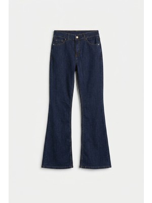 Allday  Koyu Mavi Orta Bel Flare Paça Kot Pantolon