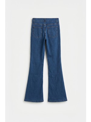 Allday  Mavi Orta Bel Flare Paça Kot Pantolon