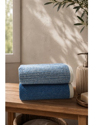 Daylife %100 Pamuklu 50X90 cm Yüz Havlusu - Yüksek Su Emici,hızlı Kuruyan Mavi Çizgili 2'li Set