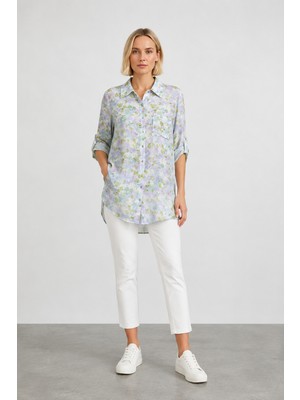 Bihan Store Kadın Çiçek Desenli Oversize GÖMLEK-1142 - Yeşil