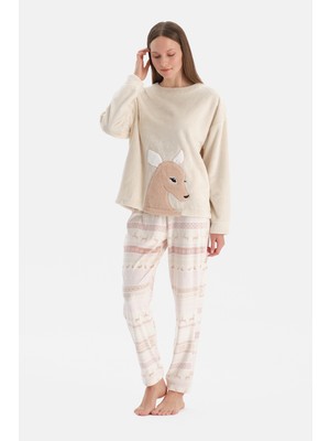 Dagi Ekru Geyikli Baskılı Tişört Pantolon Pijama Takımı