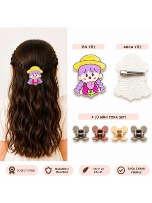 Mdm Style Sevimli Figürlü Büyük Saç Tokası + 4’lü Mini Mandal Seti